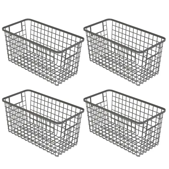 Smart Design Nestable Basket Organizer with Handles - Steel - 6 x 12 x 6 - Gunmetal - Set of 4 {1}