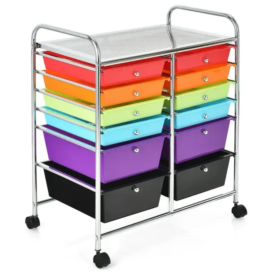 Mobile 12-Drawer Storage Organizer Cart with Ventilated Top Locking Wheels and Sturdy Frame Black {6}
