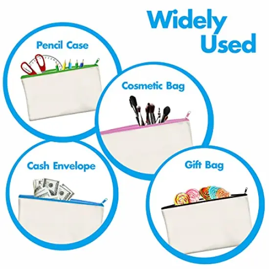 15 PCS Canvas Colorful Zipper Bags, DIY Craft Bags Travel Canvas Makeup Pouches for Cosmetic Toiletry Stationery Storage (Beige, 8.3” x 4.7”) … {3}