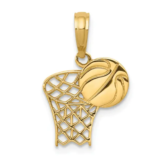 14K Gold Basketball Hoop & Ball Charm Sports Pendant Jewerly 18mm x 12mm {1}