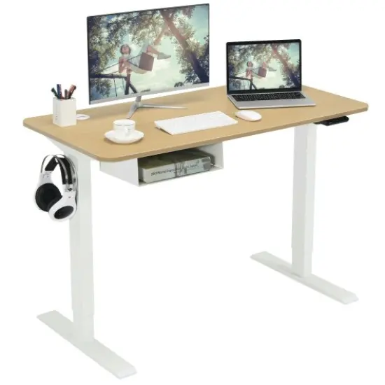 48 Inches Electric Standing Height Adjustable Computer Desk with USB Port and Cable Management tray Beige {1}