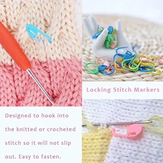 120 Pieces Knitting Crochet Stitch Markers, Colorful Knitting Markers Crochet Clips with 9 Pieces Big Eye Sewing Needles (2inch&times;3/2.3inch&times;3/2.7inch&times;3) {6}