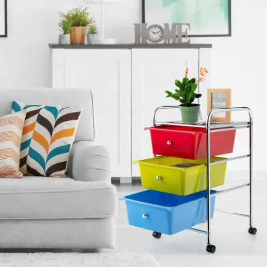 3 Drawers Metal Rolling Storage Cart with 4 Universal Casters Perfect Choice for Home or Office Multi {2}
