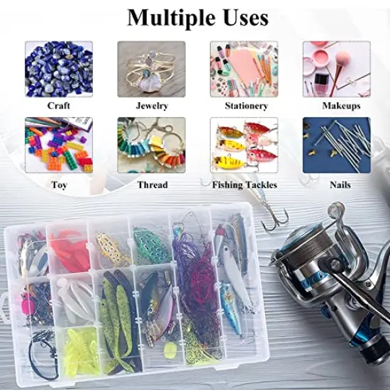 2 Pack 36 Grids Clear Plastic Organizer Box Container Craft Storage with Adjustable Dividers for Beads Organizer Art DIY Crafts Jewelry Fishing Tackles with 5 Sheets Label Stickers {5}