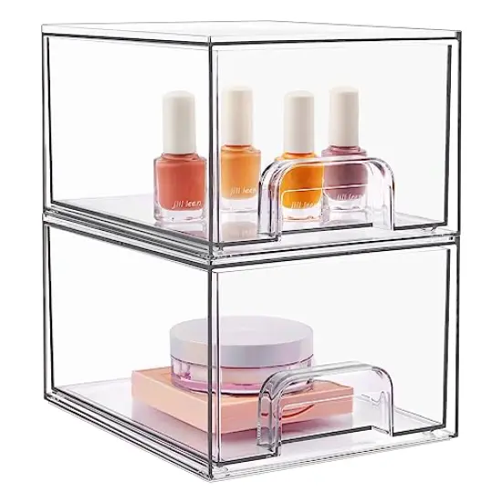 2 Pack Stackable Makeup Organizer Storage Drawers, Vtopmart 4.4'' Tall Acrylic Bathroom Organizers，Clear Plastic Storage Bins For Vanity, Undersink, Kitchen Cabinets, Pantry Organization and Storage {1}