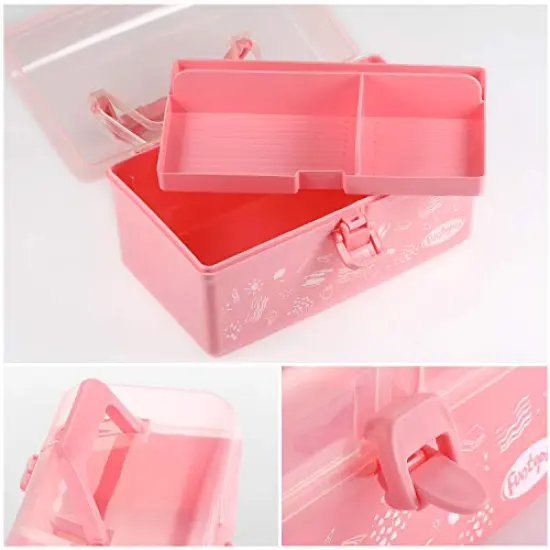 Funtopia Plastic Art Box for Kids, Multi-Purpose Portable Storage Box/Sewing Box/Tool Box for Kids' Toys, Craft and Art Supply, School Supply, Office Supply - Pink {6}