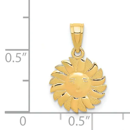 14K Gold Polished Sun with Face Pendant Jewelry 19.2mm x 11.8mm {3}