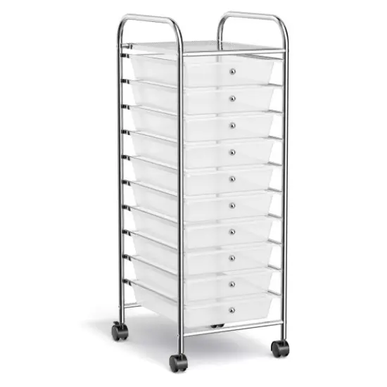 10-Drawer Rolling Storage Cart with Lockable Wheels and Steel Frame for Home or Office Use Black {7}