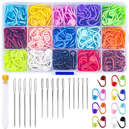315 Pieces Stitch Locking Clip, Colorful Knitting Markers Crochet Clips with 15 Pieces Big Eyes Blunt Sewing Needles (2inch/2.3inch/2.7inch) {1}