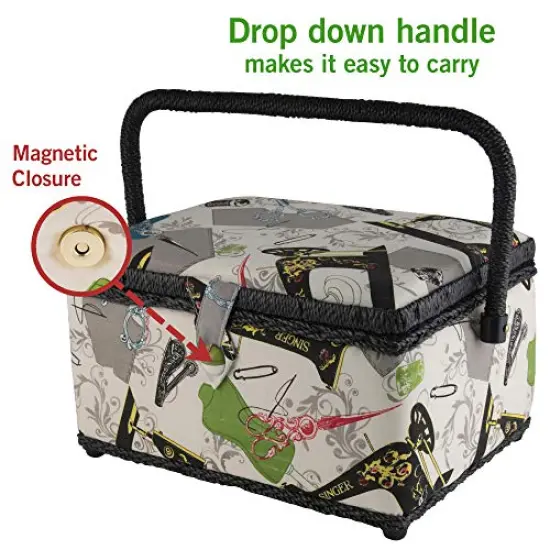 Vintage Sewing Basket with Sewing Kit Accessories {4}