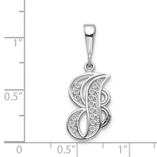 14K White Gold Polished Filigree Initial J Pendant Jewerly 28.9mm x 11.6mm {2}