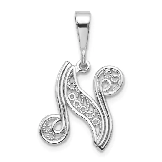14K White Gold Polished Filigree Initial N Pendant Jewerly 25.9mm x 14.8mm {1}