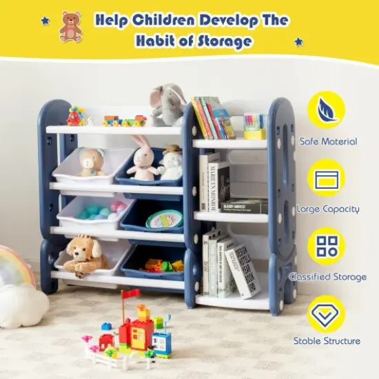 Kids Toy Storage Organizer with Bins and Multi-Layer Shelf for Bedroom Playroom Blue {3}