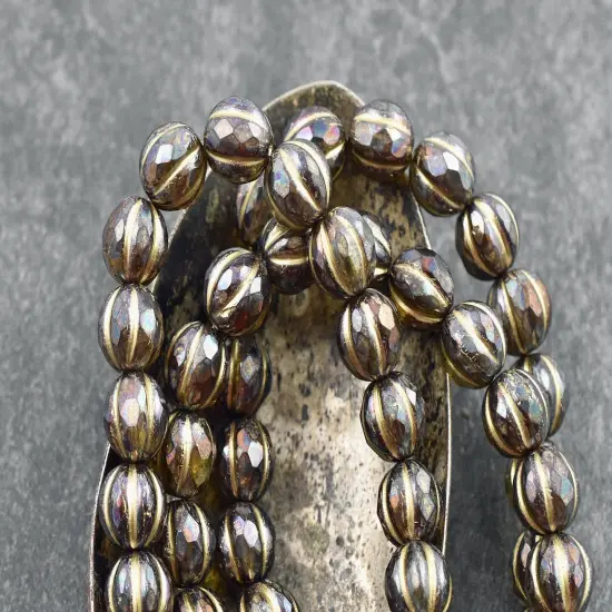 *20* 8mm Gold Washed Bronze Lustered Topaz Faceted Round Melon Beads {2}