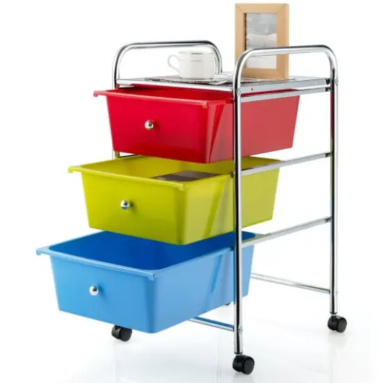 3 Drawers Metal Rolling Storage Cart with 4 Universal Casters Perfect Choice for Home or Office Multi {6}