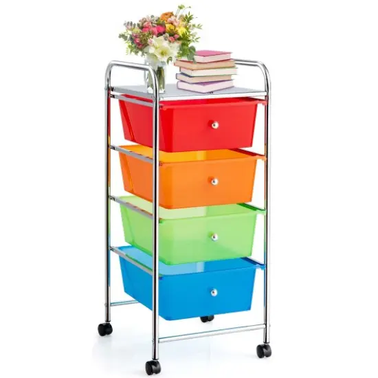 4-Drawer Cart Storage Bin Organizer Rolling with Plastic Drawers White {8}