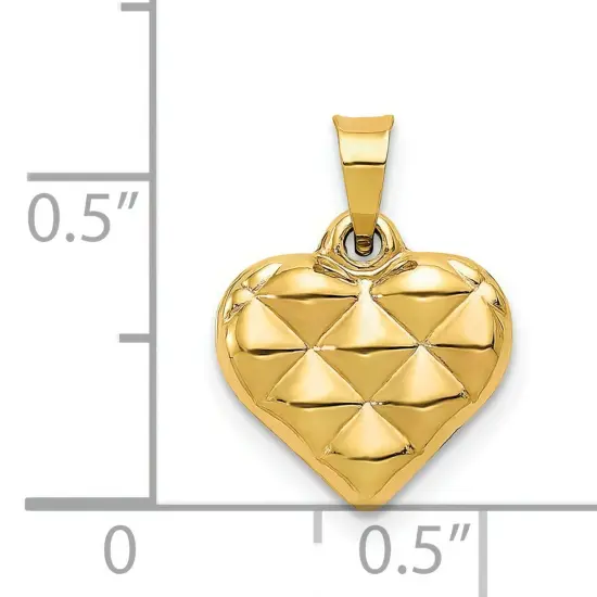 14K Gold Quilted Puffed Heart Charm Pendant Jewelry 15 x 11 mm {3}