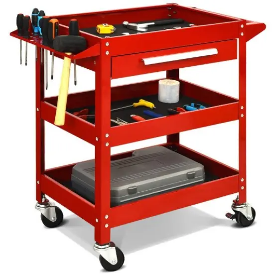 Rolling Tool Cart Mechanic Cabinet Storage Tool Box Organizer with Drawer Red {3}