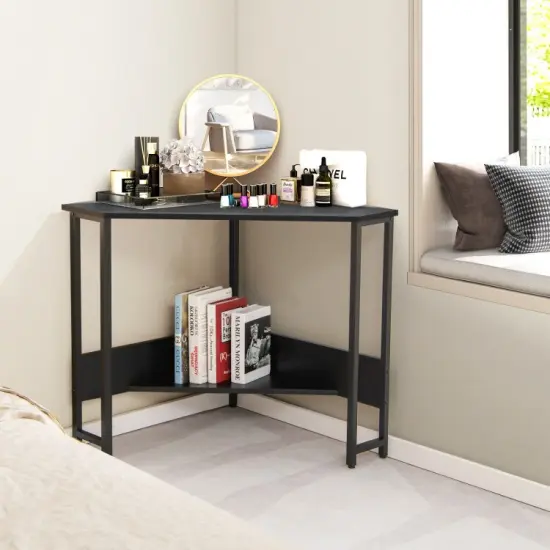 Triangle Computer Corner Desk with Charging Station Black {6}