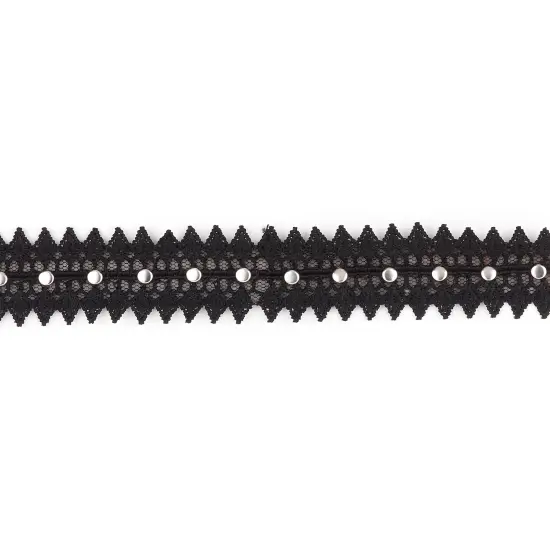 5 Yards of Annalise Lace Trim Embellished With 3MM Round Silver Studs | 5 yard cut {1}