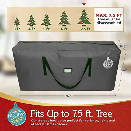 Christmas Tree Storage Bag - Heavy-Duty Tree Bag with Durable Reinforced Handles & Zipper, Waterproof Storage Bag Protects from Moisture & Dust (Fits a 7.5FT Tree, Charcoal) {3}