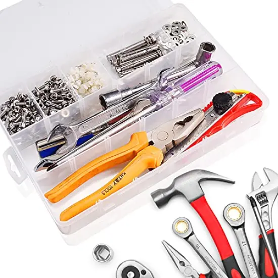 18 Grids Plastic Organizer Box with Dividers, Exptolii Clear Compartment Container Storage for Beads Crafts Jewelry Fishing Tackles, Size 7.9 x 6.2 x 1.2 in {3}