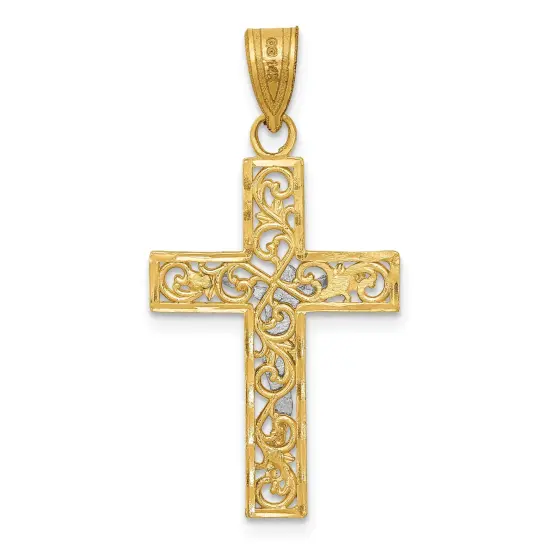 14K Two Tone Gold Diamond Cut Cross Crucifix Pendant Charm Jewelry 31 x 16 mm {3}