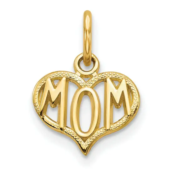 14K Gold Mom Heart Charm Mother Mommy Love Pendant Jewerly 15mm x 10mm {1}