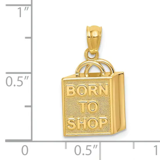 14K Yellow Gold Born to Shop Shopping Bag Charm Pendant Jewerly 14mm x 12mm {4}