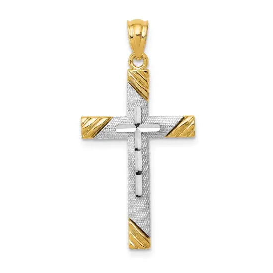 14K Two Tone Gold Cross Pendant Charm Jewelry 27 x 16 mm {1}
