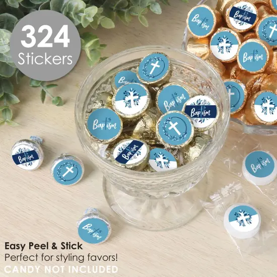 Big Dot of Happiness Baptism Blue Elegant Cross - Boy Religious Party Small Round Candy Stickers - Party Favor Labels - 324 Count {3}