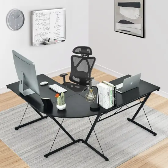 59 Inches L-Shaped Corner Desk Computer Table for Home Office Study Workstation Black {4}