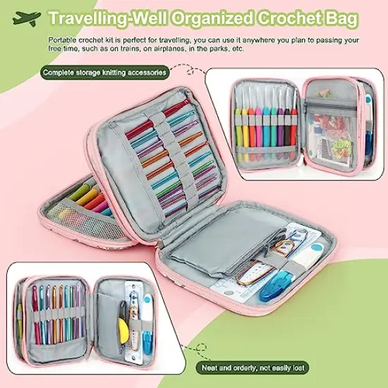 73-Piece Crochet Hooks Set with Case - Ergonomic Aluminum Alloy Colorful Needles for Making Socks, Gloves, Bags, Hats, and Sweaters {5}