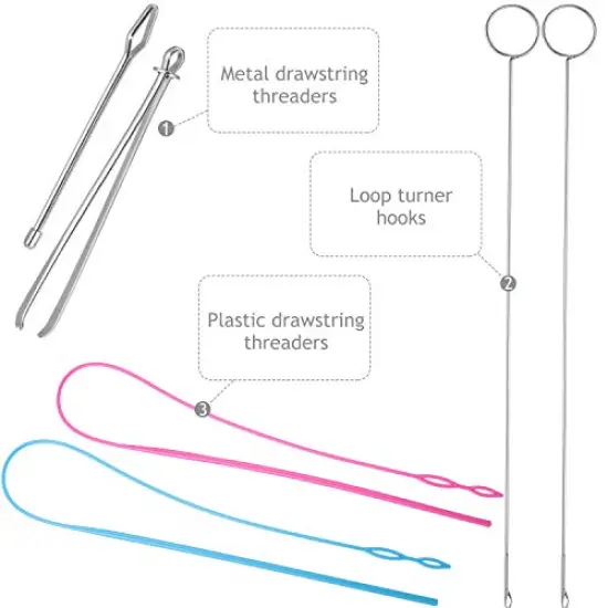 6 Pieces Sewing Loop Kit, Include Loop Turner Hook Flexible Drawstring Threader Metal Tweezers Long Loop Turner Tool with Latch for Fabric Belts Strips DIY Knitting Accessories {5}