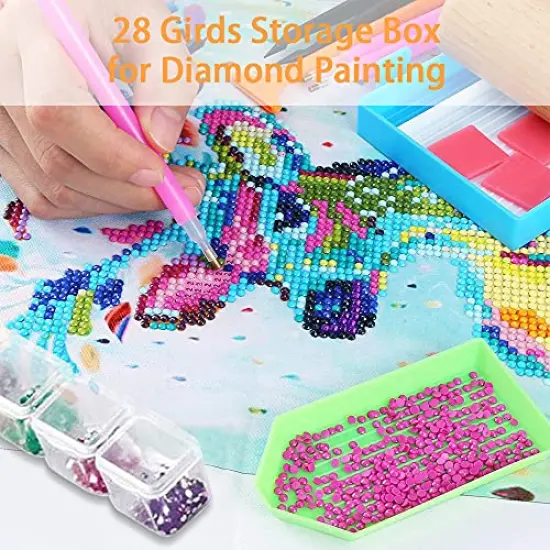 2 Pack Diamond Embroidery Box, Colorful Diamond Painting Storage Box Containers Each with 28 Mini Compartments Grids Mosaic Kits Accessories Storage Box and Cross Stitch Tools for DIY Art Craft {3}