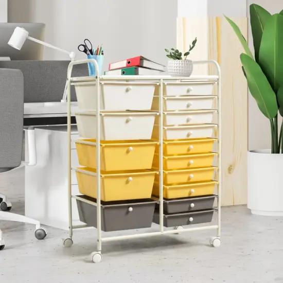 15-Drawers Multi-Use Rolling Storage Organizer Cart with Chrome Finish Steel Frame Perfect for Any Room Yellow {4}