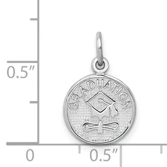 14K White Gold Polished Graduation Disc Charm Jewerly 18mm x 11mm {3}