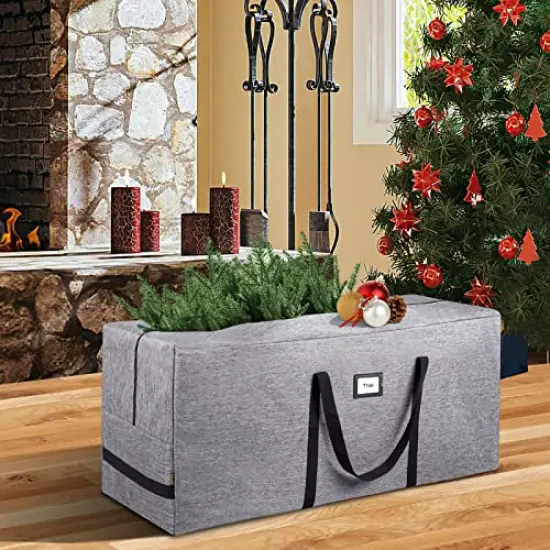 7.5 ft Christmas Tree Storage Bag, Heavy Duty 900D Oxford Fabric with Reinforced Handles and Dual Zippers Wide Opening, Extra Large Storage Container for Trees and Decorations (Grey) {1}