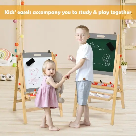 Kids Art Easel with Paper Roll Double Sided Chalkboard and Whiteboard {2}
