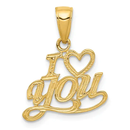 14K Gold Polished & Textured I Heart You Pendant Charm Jewelry 19 x 16 mm {1}