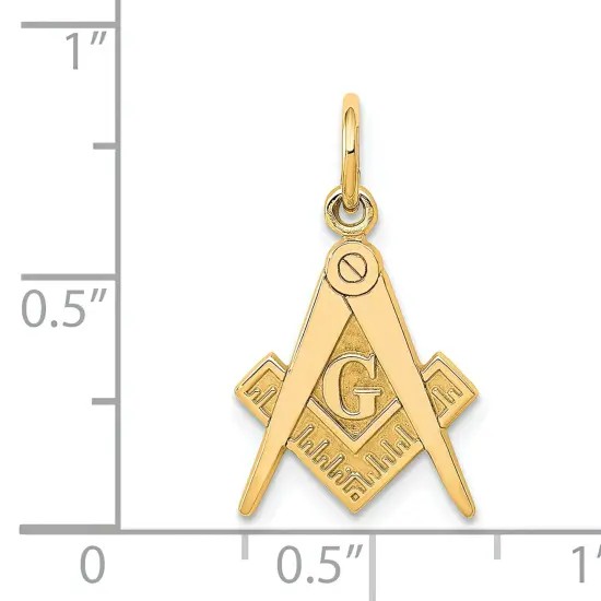 14K Yellow Gold Free Mason Symbol Charm Masonic Pendant Jewerly 20mm x 11mm {4}