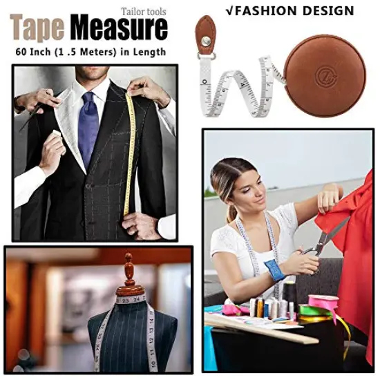 Sewing Tape Measure Medical Body Cloth Tailor Craft Dieting Measuring Tape 60 Inch/1.5M Dual-Sided Retractable Ruler with Push Button Round 1 Pack Brown {5}