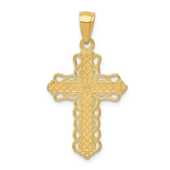 14K Gold Lace Trim Cross Pendant Charm Jewelry 30mm x 17mm {3}