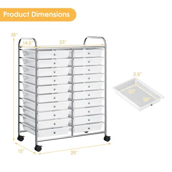20-Drawer Mobile Storage Organizer Cart with Brake Wheels and Steel Frame for Home or Office Use Clear {6}