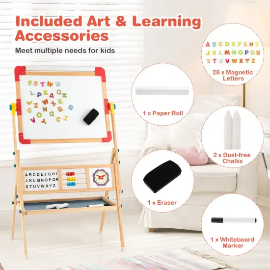 3-in-1 Wooden Art Easel for Kids with Drawing Paper Roll {6}