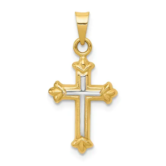 14K Two Tone Gold Cross Pendant Charm Jewelry New 23 X 11mm {1}