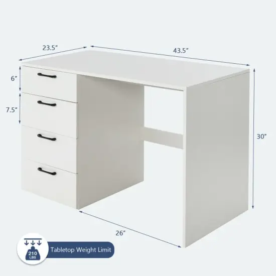 43.5 Inch Modern 4 Large Drawers Computer Desk with Metal Slides and Convenient Handle {2}