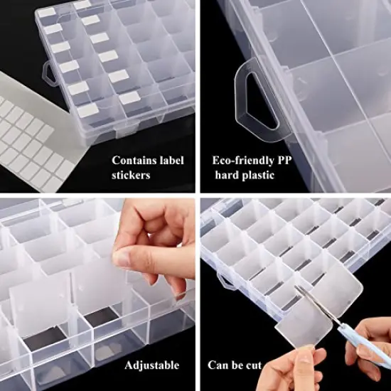 2 Pack 36 Grids Clear Plastic Organizer Box Container Craft Storage with Adjustable Dividers for Beads Organizer Art DIY Crafts Jewelry Fishing Tackles with 5 Sheets Label Stickers {6}