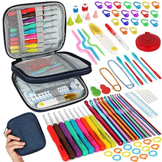 85-Piece Crochet Hooks Set, Crochet Hook Kit with Storage Case, Ergonomic Knitting Needles Weave Yarn Kits DIY Hand Knitting Craft Art Tool for Beginners and Experienced Crochet Lovers {2}