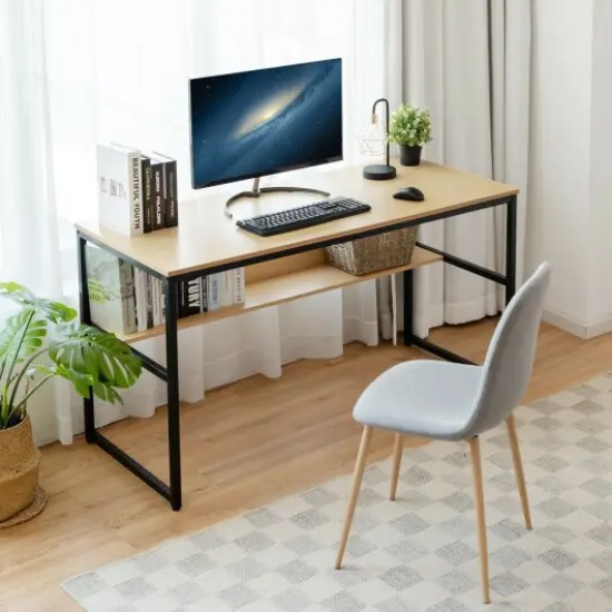 55-Inch Computer Writing Table Workstation with Bookshelf Perfect for Home or Office Natural {3}